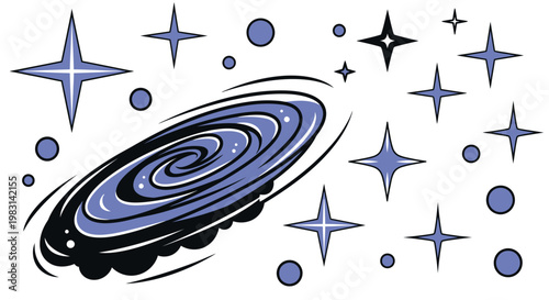 Cosmic galaxy illustration with swirling nebula and sparkling star clusters on white background