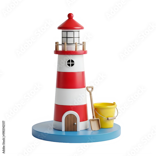 A cute paper lighthouse sitting on top of a colorful base