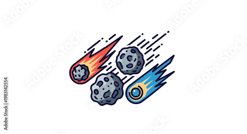 Celestial bodies hurtling through space with fiery trails and streaking motion effects representing cosmic events and deep space exploration concepts