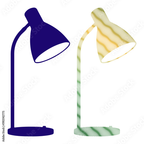 Modern desk lamps in contrasting solid and patterned designs illuminate creativity and study.