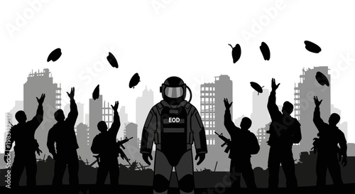 EOD Soldier Celebrated by Troops in Ruined Cityscape