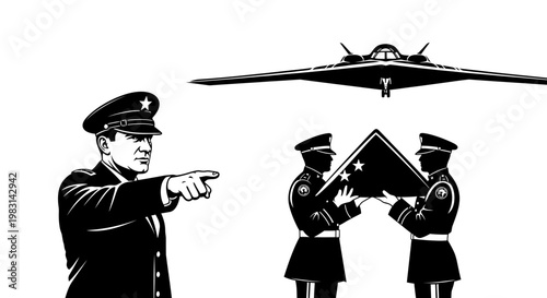 Chinese military leaders oversee strategic operations with advanced aircraft and flag ceremony