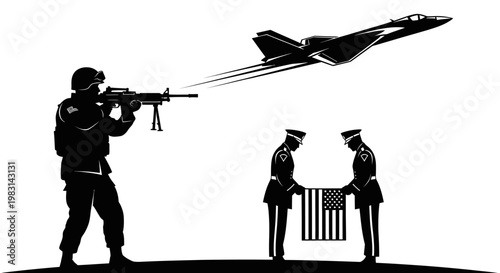 Military Honor Guard, Soldier, Fighter Jet, American Flag Ceremony