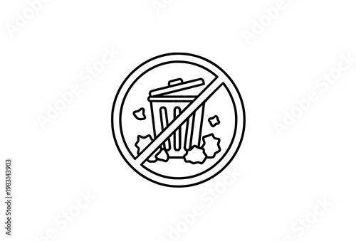 No littering trash bin line icon vector environmental prohibition symbol clean outline isolated on white background