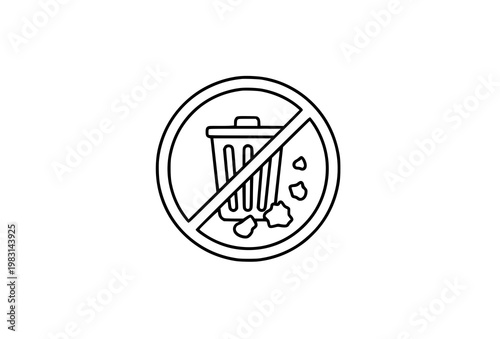 No littering trash bin line icon vector environmental prohibition symbol clean outline isolated on white background