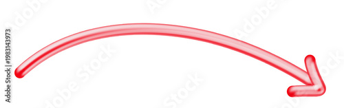 Red thin hand drawn curved line pointing down right