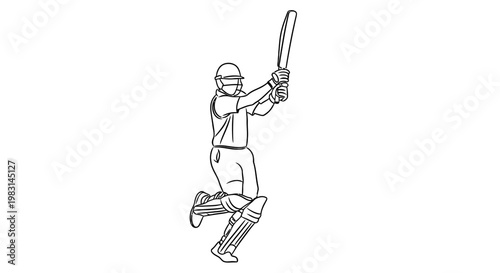 A sketch of a cricket batsman in mid swing preparing to hit the ball