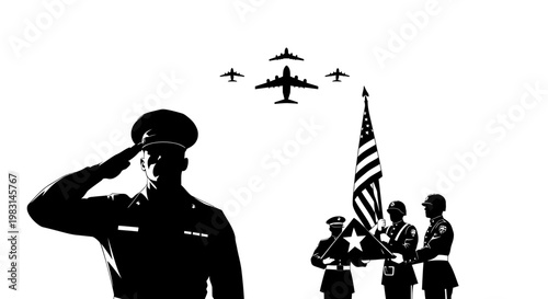 Military Salute, American Flag, and Fighter Jets Flyover