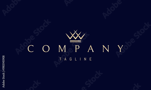 A vector golden logo featuring an abstract image of a crown symbolizing royalty, authority, prestige and leadership.