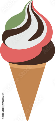 Colorful Ice Cream Cone with Swirly Flavors white background
