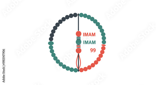 Islamic prayer beads illustration with circle of colorful beads on white background