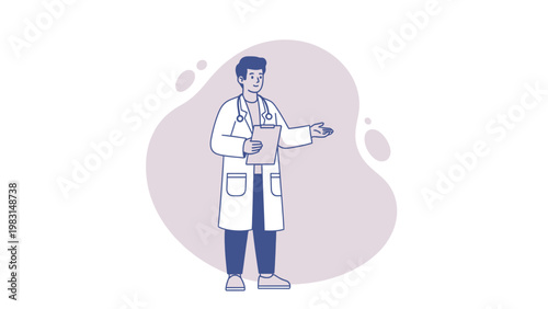 Doctor with Stethoscope and Clipboard, Medical Professional, Health Care Illustration