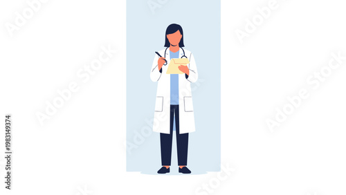 Doctor Woman Writing Notes on Clipboard with Stethoscope, Medical Professional