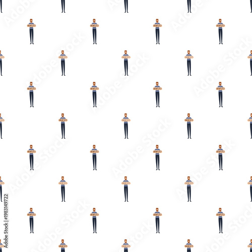Unemployed men holding signs with text unemployed creating a seamless repetitive pattern