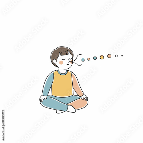 Child Sitting Cross-Legged Meditating with Focus.