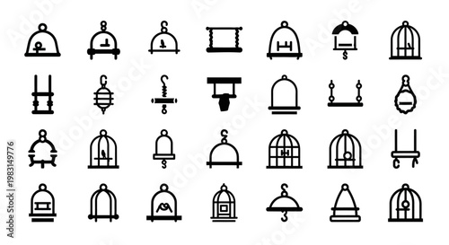 Bell icons, bell shapes, bell symbols, 25 black line icons, bell collection, vector graphics