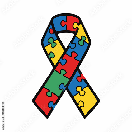 Colorful Puzzle Ribbon Autism Awareness Symbol.