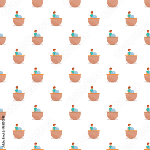 Office worker busy on a computer at desk creating repeat pattern