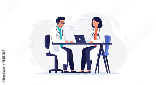 Doctors Discussing Medical Case on Laptop in Modern Office