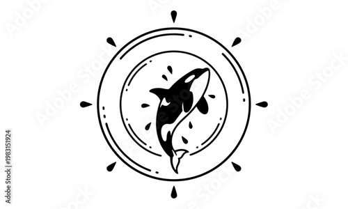 Minimalist Orca Whale Graphic Illustration in Circle