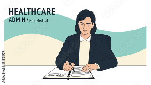 Healthcare Admin Non-Medical Professional Writing Appointment List at Desk
