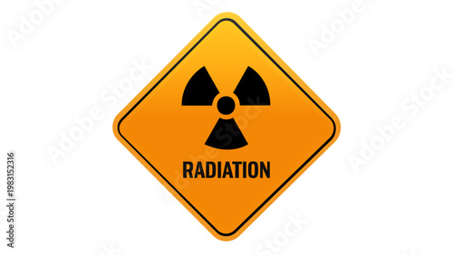 Radiation warning sign vector icon illustration. Yellow diamond-shaped hazard symbol with black trefoil and 'RADIATION' text. Scalable AI-generated graphic for safety, industrial, and science themes.