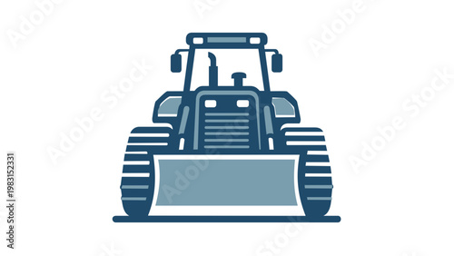 Heavy-duty bulldozer vector illustration and flat minimalist icon of a construction crawler tractor with a front blade and tracks, scalable AI-generated graphic for industrial site design.