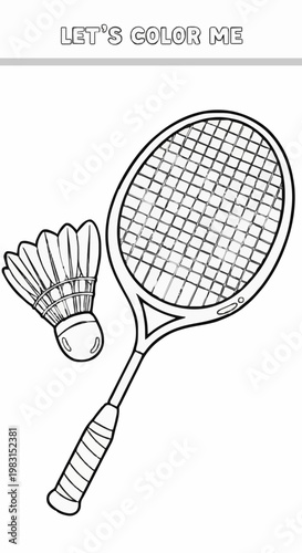 Single-page coloring pages of rackets and shuttlecocks for sports 