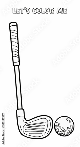 Single-page coloring page featuring a golf club and a golf ball 