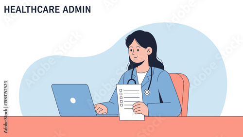 Healthcare Administrator Working on Laptop with Checklist