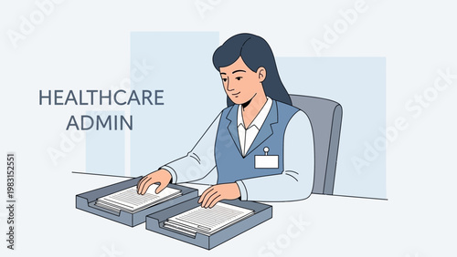 Healthcare Administrator Working with Documents in Office