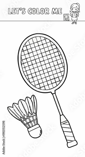 Single-page coloring pages of rackets and shuttlecocks for sports 