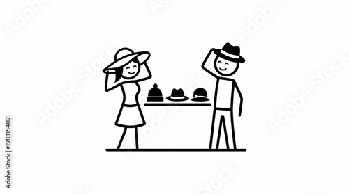 Couple Trying on Hats in a Store