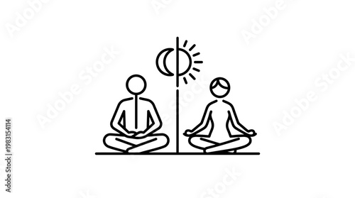 Meditating People with Day and Night Symbol