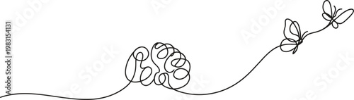 A single line drawing illustrates a brain transitioning into butterflies flying away, representing transformation.