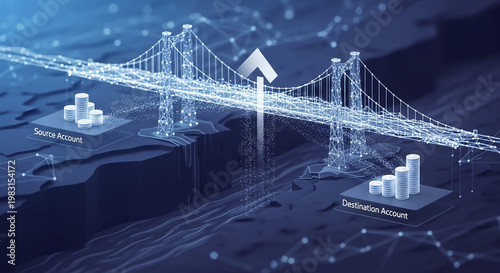 A futuristic bridge connects Technology and Infrastructure across a digital landscape