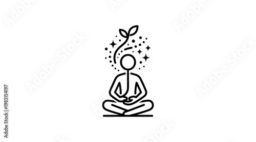 Meditating Figure with Nature and Enlightenment Elements