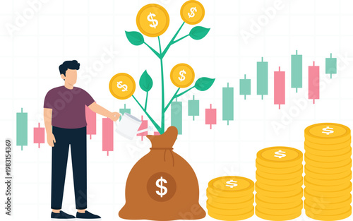 financial growth, investment strategy, money tree, wealth management, passive income, stock market, candlestick chart, business success, dollar currency, 