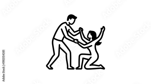 Man Physically Confronting a Woman Linear Drawing