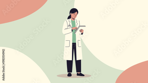 Doctor Writing Notes on Clipboard, Medical Professional, Healthcare Illustration