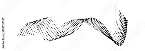 Dotted halftone waves png vector design with fluid motion. Liquid wave shape builds from gradient dots forming smooth curve. Abstract modern tech background energy flow. 