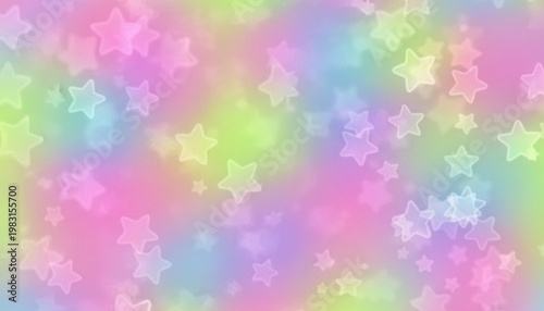 A vibrant and colorful background with pastel stars and a soft gradient of pink, blue, green, and yellow hues