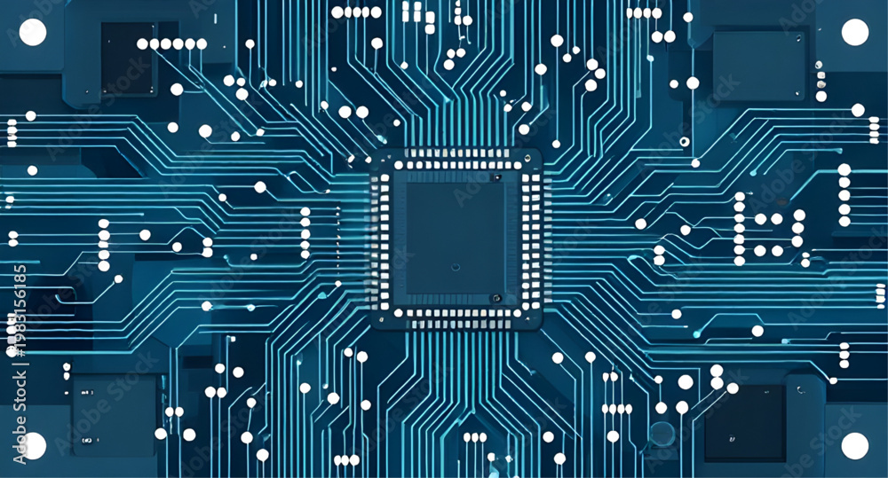Obraz premium pcb, circuit, board, electronics, chip, processor, cpu, microchip, ic, silicon, hardware, technology, tech, digital, computing, motherboard, circuitry, connection, network, system, component, engineer