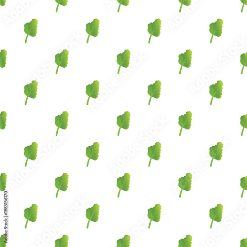 Repeating green leaves forming a fresh natural pattern on white background