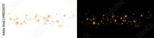 Golden glowing dust PNG. Gold light particles spray on transparent background. Shiny golden stardust trail.