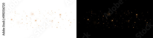 Golden glowing dust PNG. Gold light particles spray on transparent background. Shiny golden stardust trail.