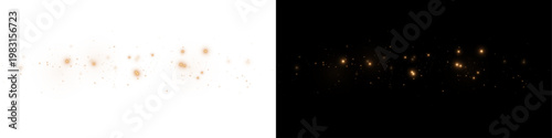 Golden glowing dust PNG. Gold light particles spray on transparent background. Shiny golden stardust trail.