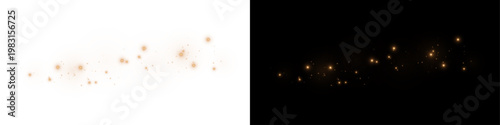 Golden glowing dust PNG. Gold light particles spray on transparent background. Shiny golden stardust trail.