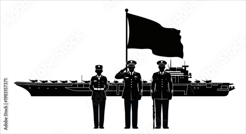 Military Honor Guard with Aircraft Carrier and Flag