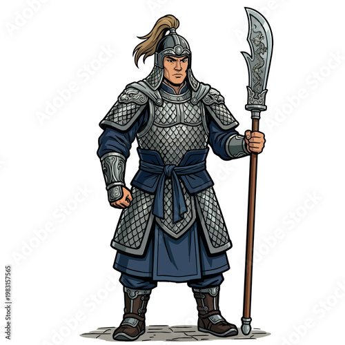 Full Body Ancient Asian General with Scale Armor